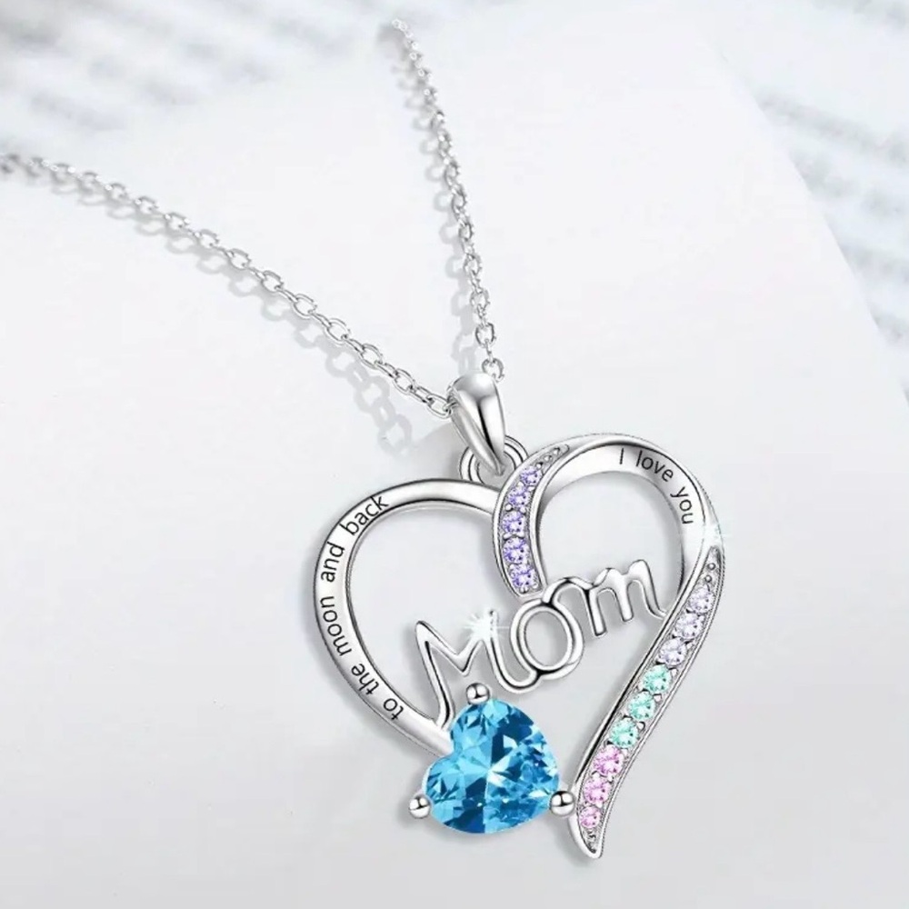 Brand New Silver Toned “I Love You Mom" Heart Pendant Necklace